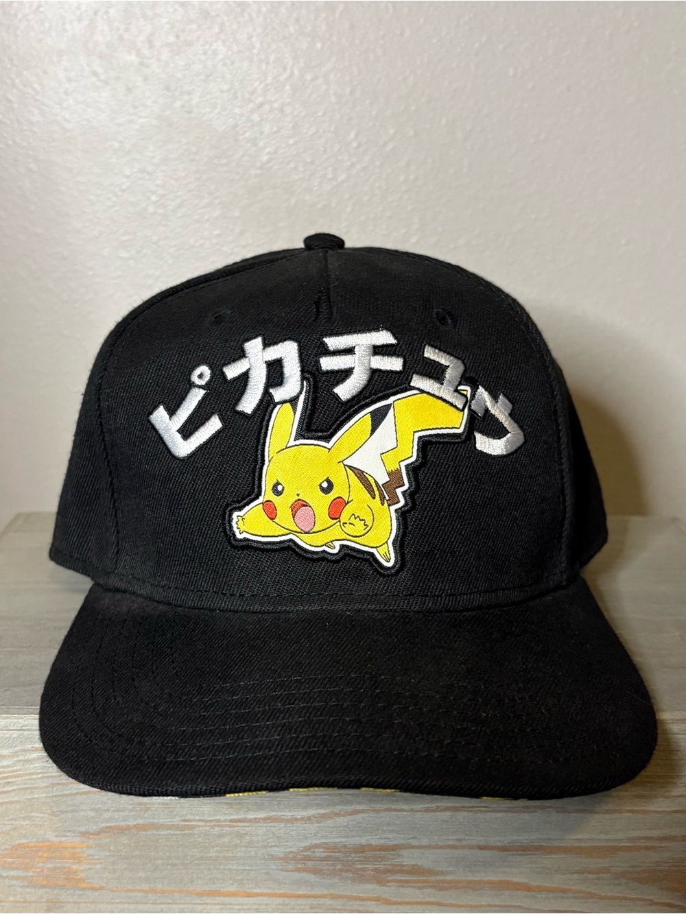 Pokemon Pikachu black Snapback Hat with White text/Harajuku style